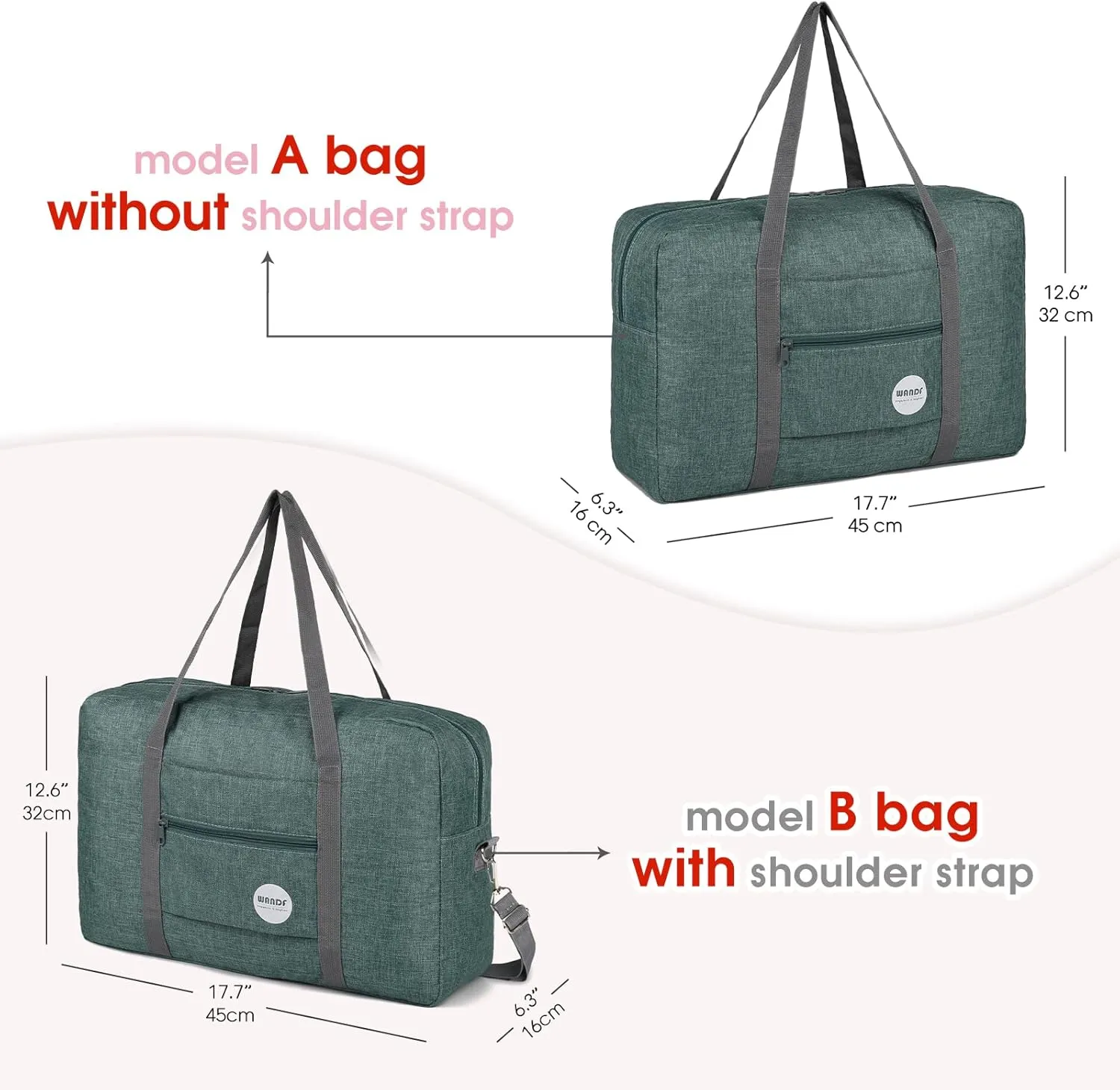 WANDF For Spirit Airlines Personal Item Bag 18x14x8 Travel Duffel Bag Underseat Foldable Carry-on Luggage for Women