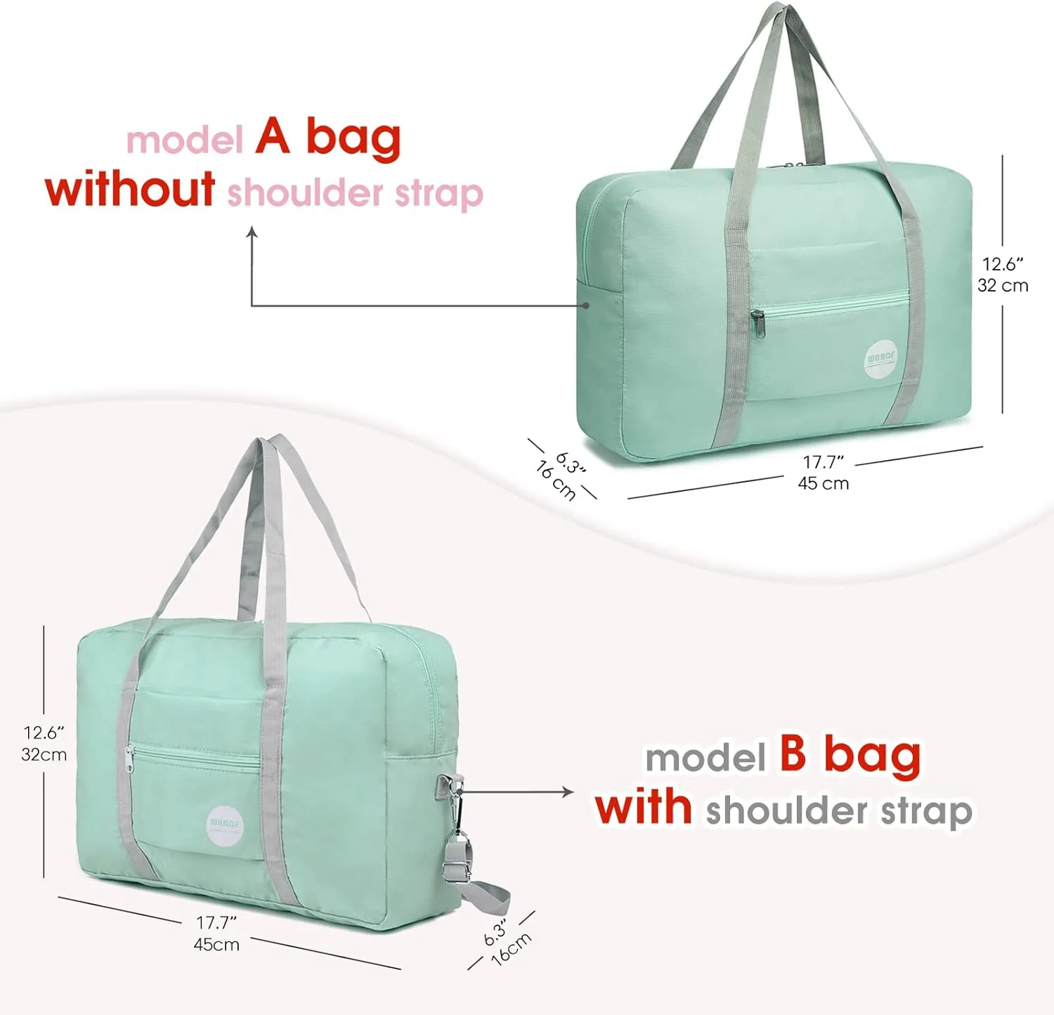 WANDF For Spirit Airlines Personal Item Bag 18x14x8 Travel Duffel Bag Underseat Foldable Carry-on Luggage for Women