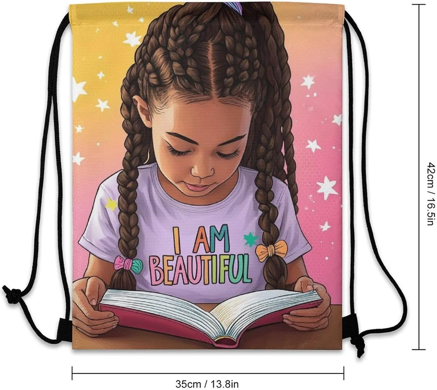 Water Resistant Drawstring Backpacks African American Black Book Art (2) for Beach, Gym, Beach, Travel, Yoga, Party, Outdoor Travel, Gifts Bags for Adults