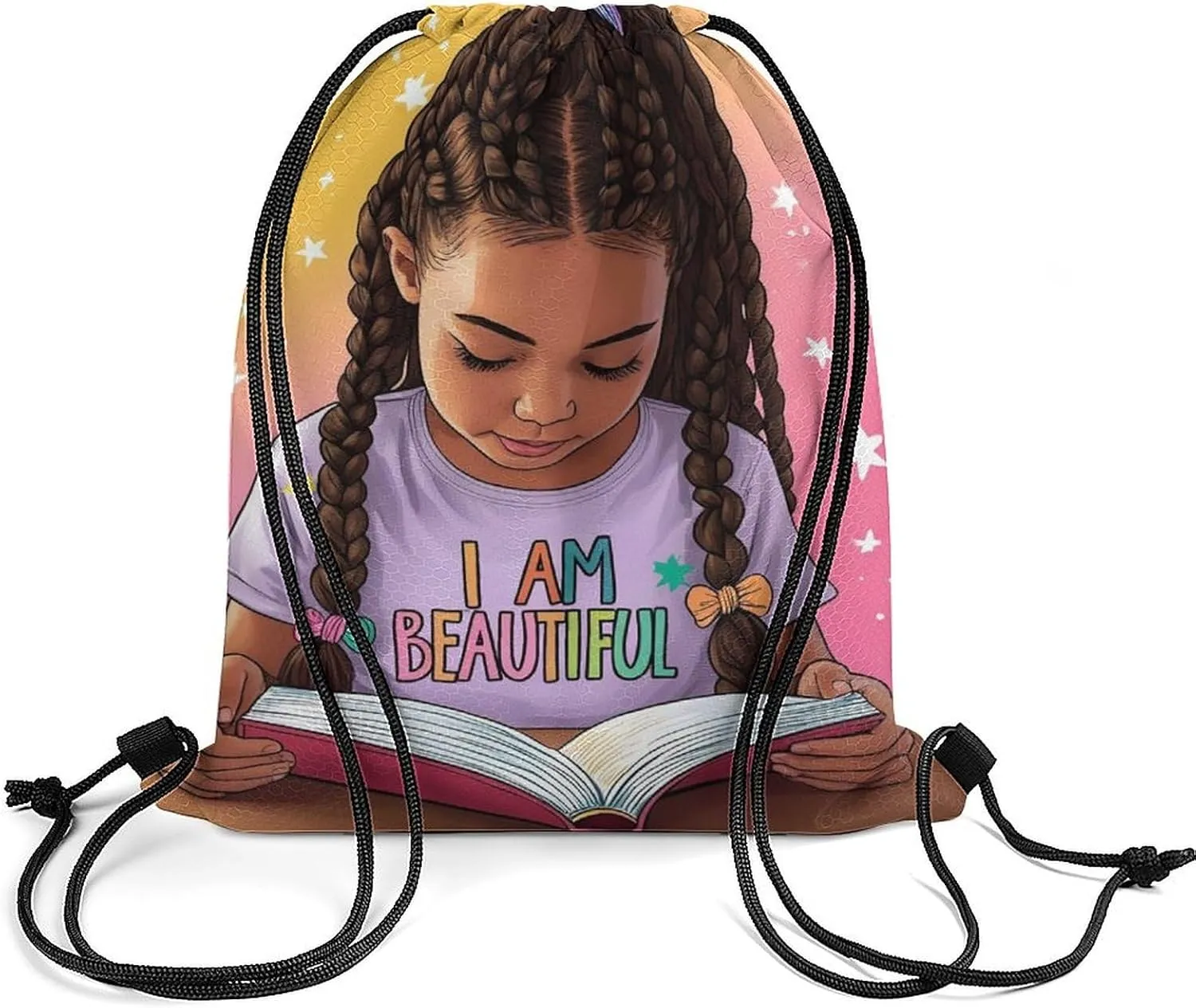 Water Resistant Drawstring Backpacks African American Black Book Art (2) for Beach, Gym, Beach, Travel, Yoga, Party, Outdoor Travel, Gifts Bags for Adults