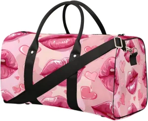 Watercolor Pattern Red Lips Travel Duffel Bag for Women Men Foldable Sport Gym Tote Bag Lightweight Waterproof Weekender Overnight Bag for Weekend Holiday Gym Swim Yoga