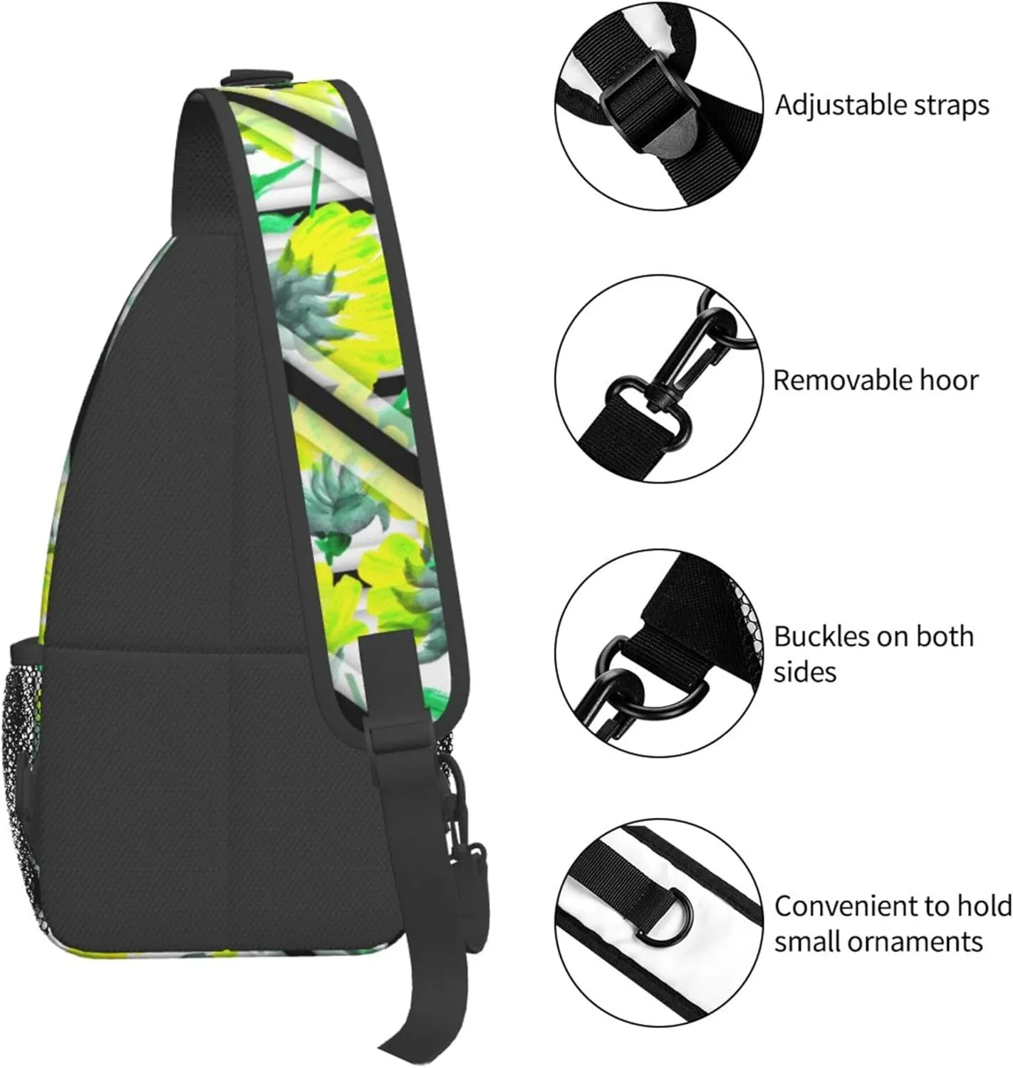 Watercolor Spring Floral Stripe Sling Backpack Crossbody Bag, Chest Bag Daypack for Outdoors Hiking Traveling