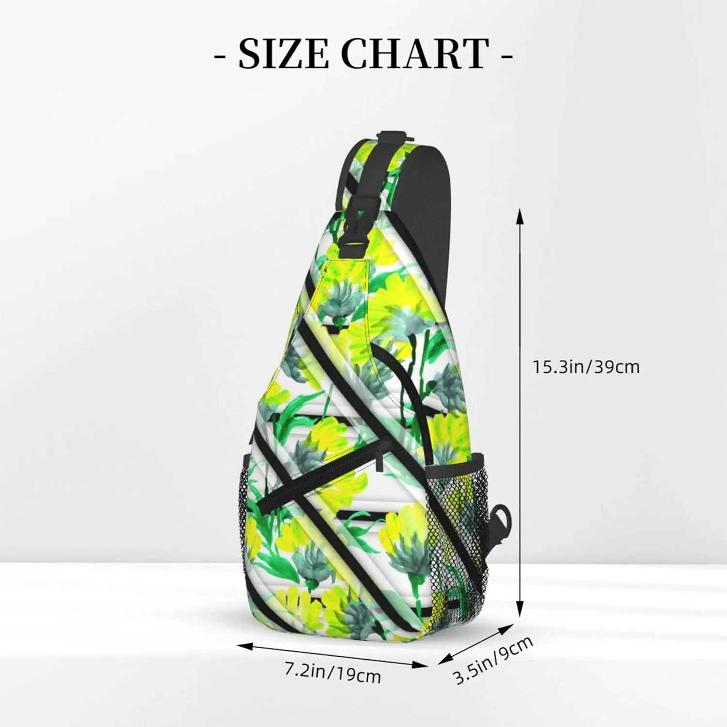 Watercolor Spring Floral Stripe Sling Backpack Crossbody Bag, Chest Bag Daypack for Outdoors Hiking Traveling