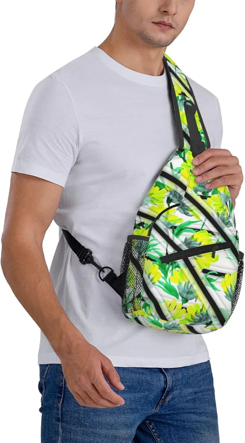 Watercolor Spring Floral Stripe Sling Backpack Crossbody Bag, Chest Bag Daypack for Outdoors Hiking Traveling
