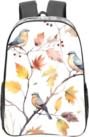 Watercolour Birds On Branch Clear Backpack Heavy Duty PVC Transparent Backpacks for Stadium Events Vintage Autumn Tree Clear Bag for Women Men