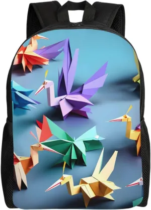 Waterproof Backpack with Origami Papercraft Cranes Print Design Oxford Bag Unisex for Work/Travel/Workout/School