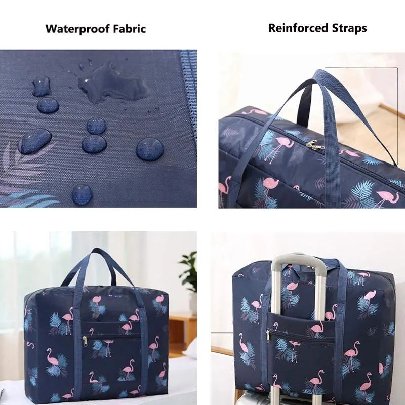 Waterproof Foldable Travel Bag - Compact & Durable - Navy Blue Geometry
