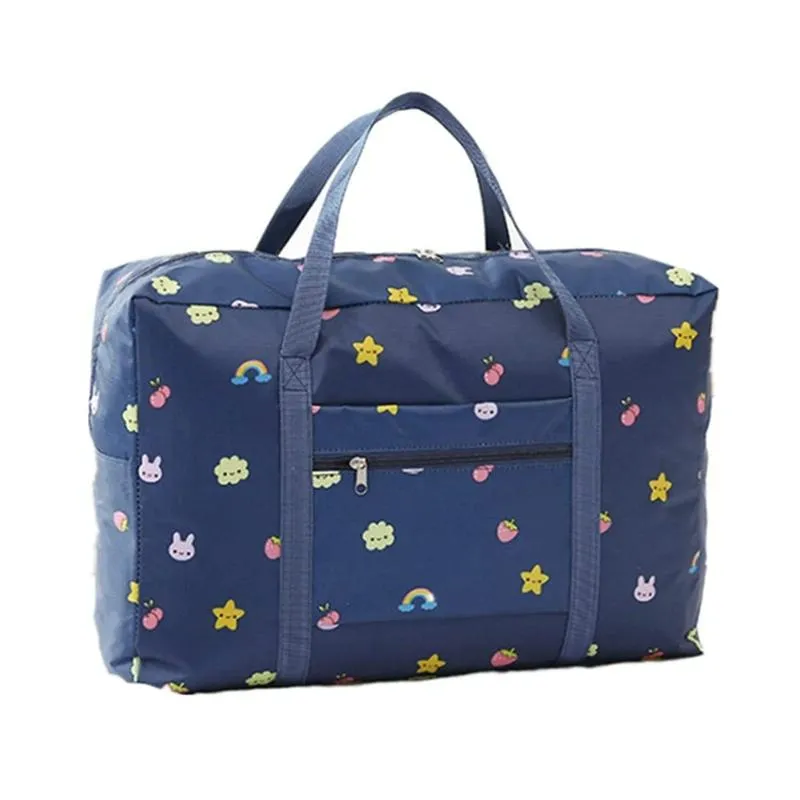 Waterproof Foldable Travel Bag - Compact & Durable - Navy Blue Geometry