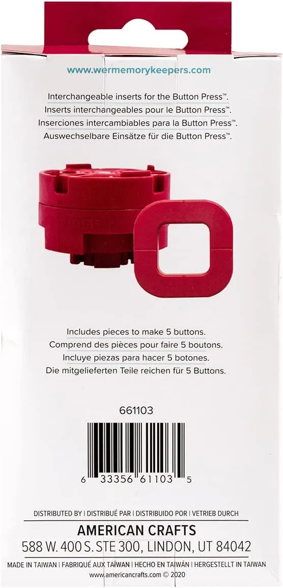 We R Memory Keepers Button Press Insert Square, Makes 32mm DIY Square Buttons, Perfect for Backpacks, Purses, Bags, and More, Use with Favorite Fabrics, Papers, Stickers, Crafting, Scrapbooking