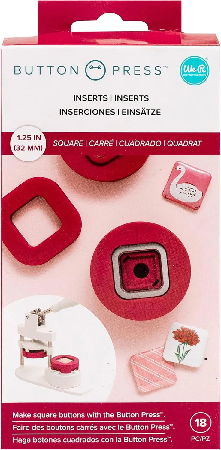 We R Memory Keepers Button Press Insert Square, Makes 32mm DIY Square Buttons, Perfect for Backpacks, Purses, Bags, and More, Use with Favorite Fabrics, Papers, Stickers, Crafting, Scrapbooking