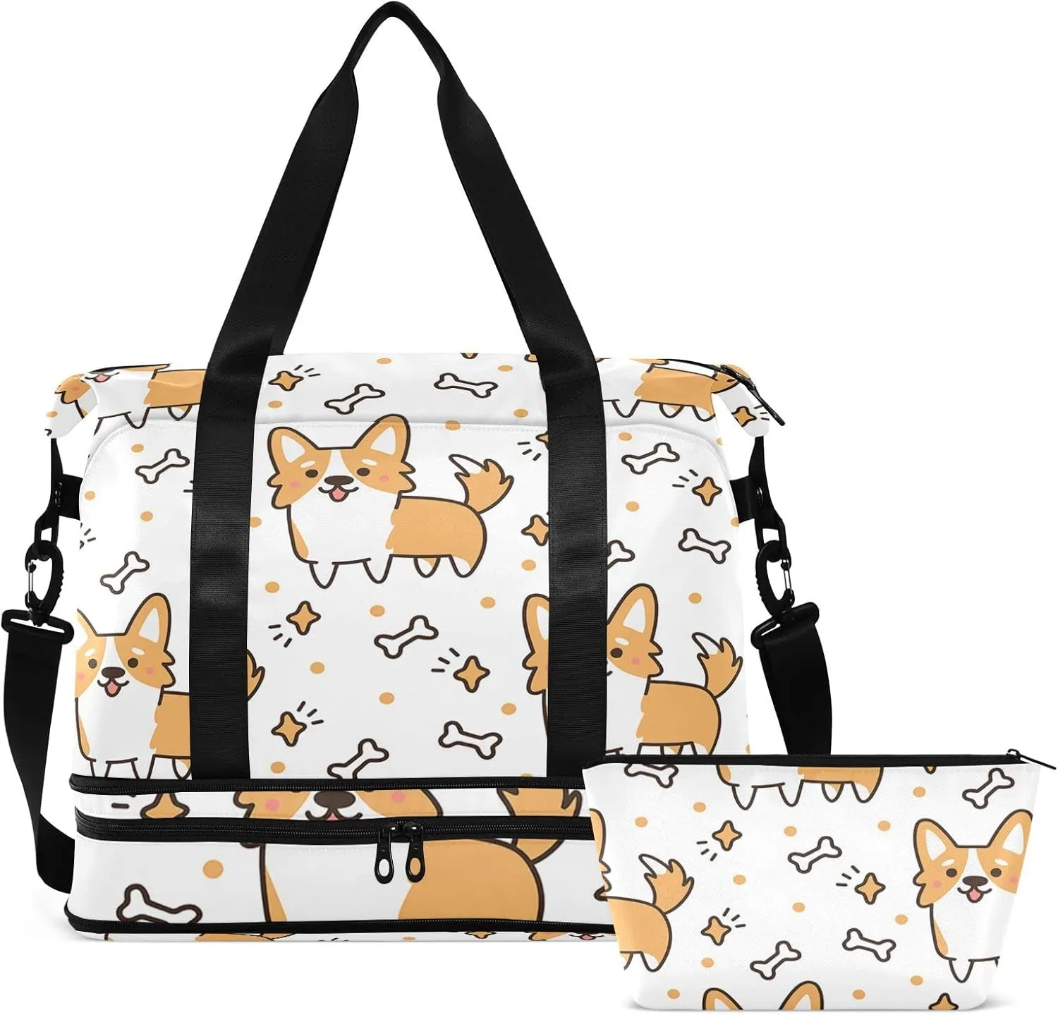 Welsh Corgi Dog Breed Foldable Travel Bag, Camping Luggage bag, Portable Gym Bag, Sports Bag, Toiletry Bag with Handles Adjustable Shoulder Strap