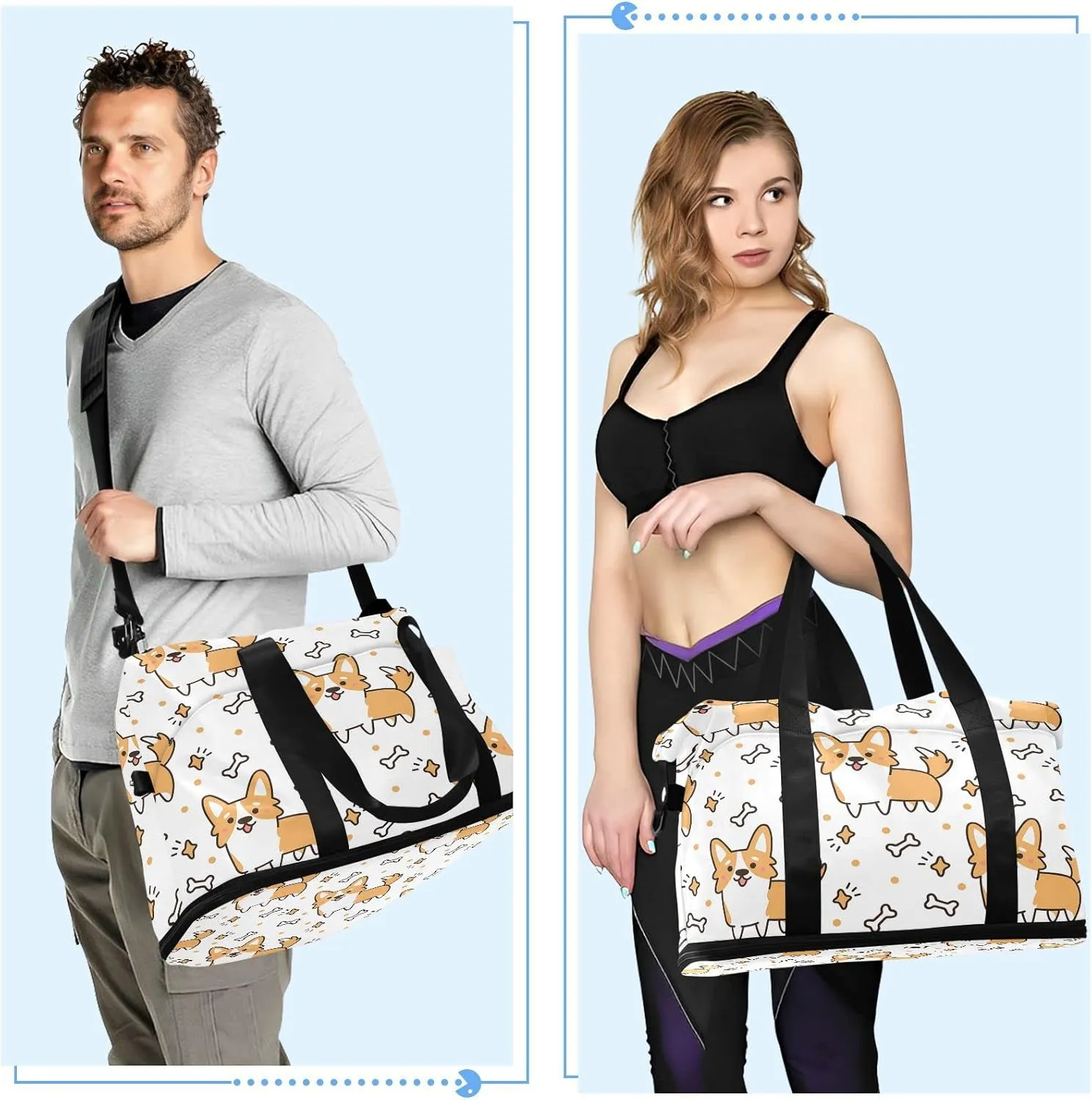 Welsh Corgi Dog Breed Foldable Travel Bag, Camping Luggage bag, Portable Gym Bag, Sports Bag, Toiletry Bag with Handles Adjustable Shoulder Strap