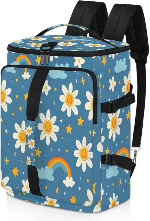 White Daisy Floral Gym Bags for Men Women Flower Rainbow with Blue Sports Backpack with Shoe Compartment 3-in-1 Tactical Duffle Bag for Overnight Weekender Travel