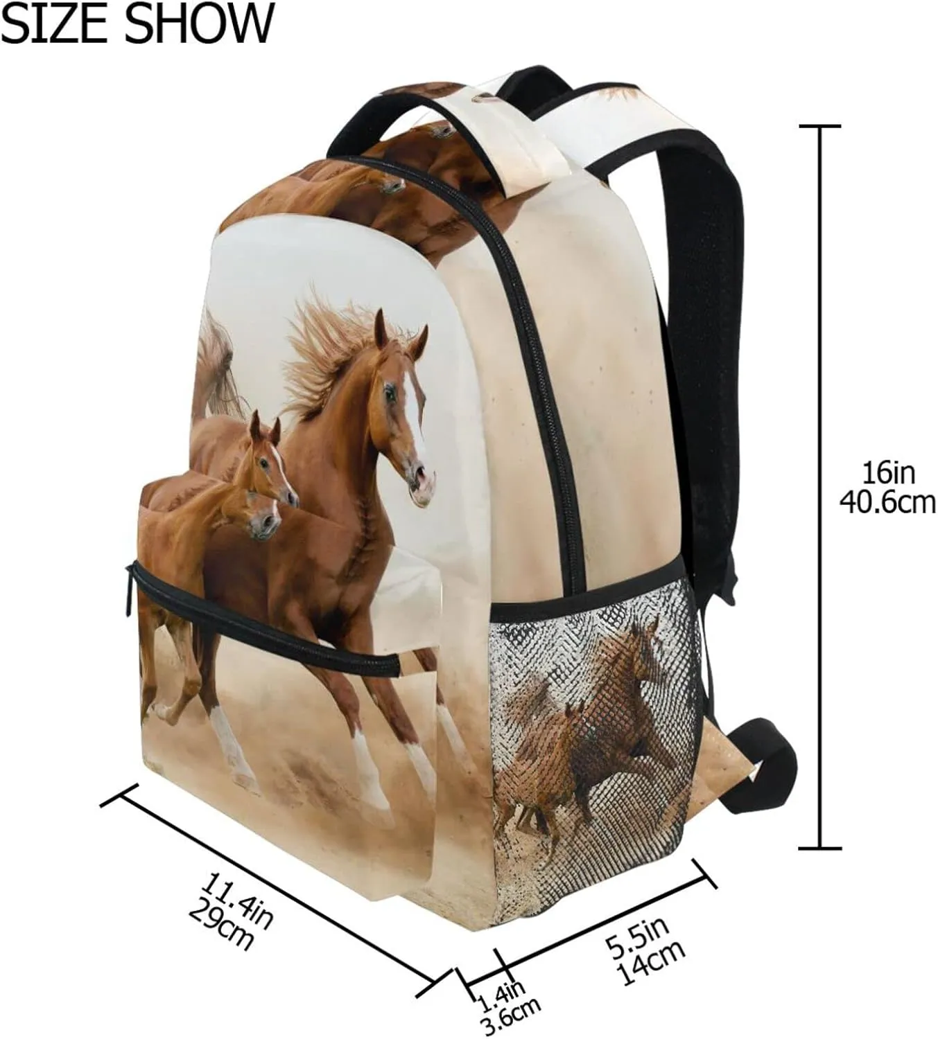 White Horse Desert Backpacks for Girls Boys School Backpack Kids School Bags Lightweight Student Elementary 3rd 4th 5th Grade Shoulder Bag Bookbag Daypack
