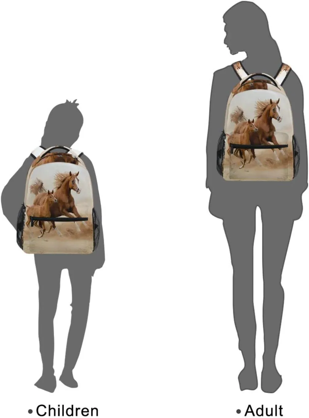 White Horse Desert Backpacks for Girls Boys School Backpack Kids School Bags Lightweight Student Elementary 3rd 4th 5th Grade Shoulder Bag Bookbag Daypack