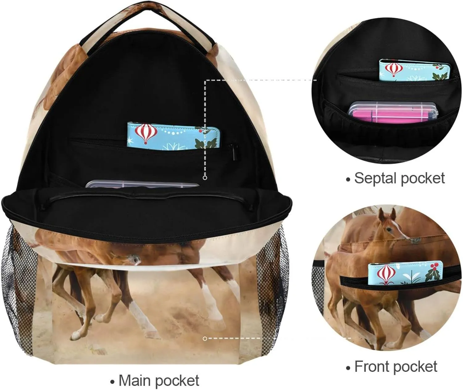 White Horse Desert Backpacks for Girls Boys School Backpack Kids School Bags Lightweight Student Elementary 3rd 4th 5th Grade Shoulder Bag Bookbag Daypack