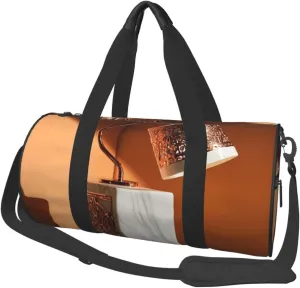 White Marble Rose Gold Print Round Large Capacity Travel Luggage Bags,Men's and Women's Hand-Held Travel Clothing Bags