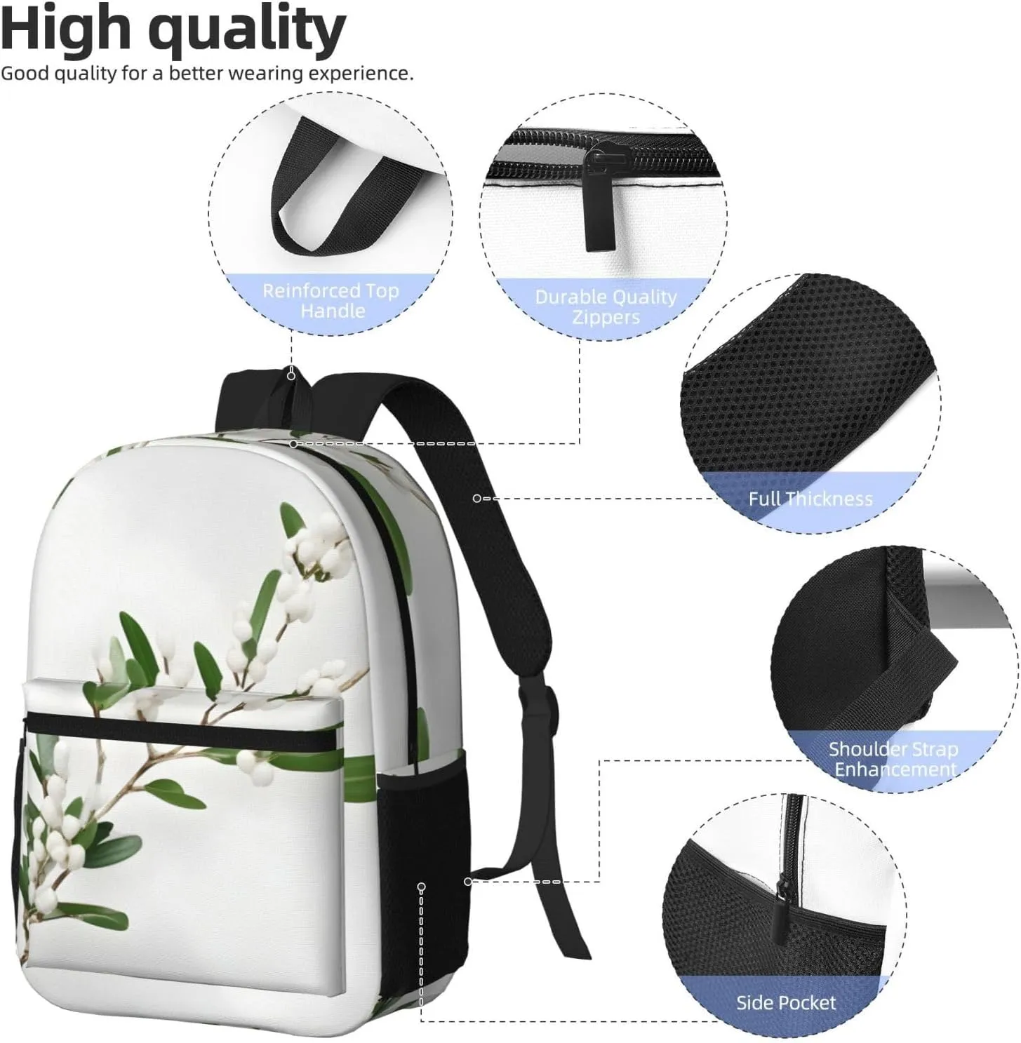 White Wild Green Twig Travel Laptops Backpack For Women Men,Casual Work Bag 17inch Backpacks For Hiking Business