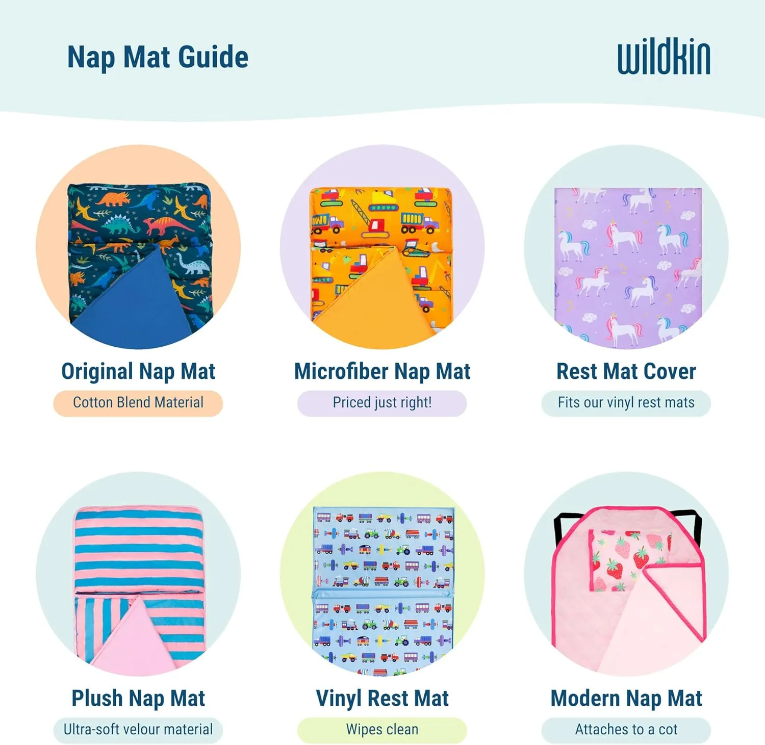 Wildkin Kids Microfiber Nap Mat – Soft Sleep Mat with Pillow, Ideal for School & Travel - Wild Animals