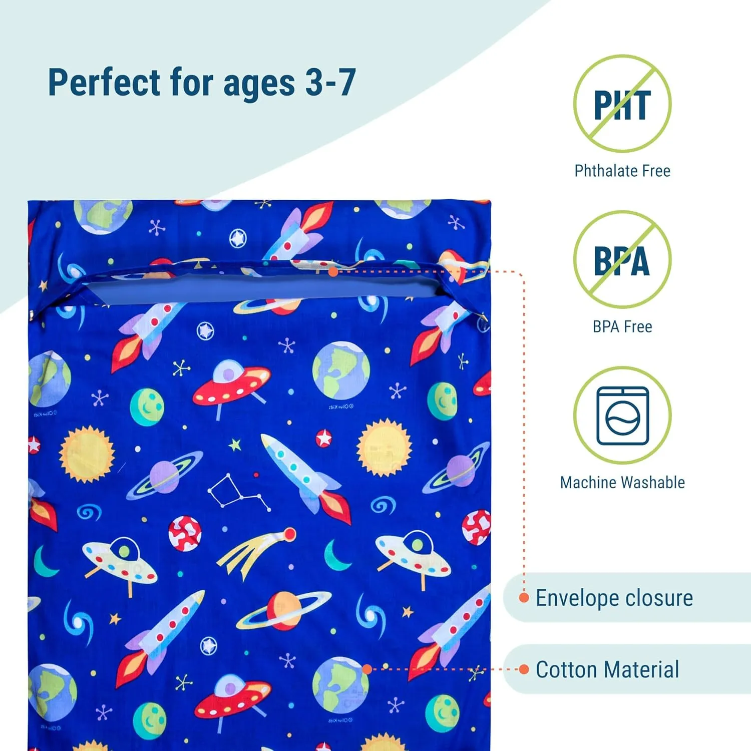 Wildkin Kids Nap Mat Cover – Soft, Sewn-in Flap, Durable & Fits 1.5" Vinyl Sleep Mats - Out of This World