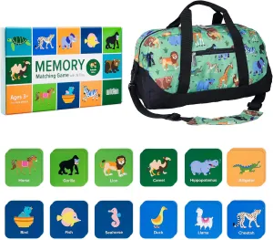 Wildkin Overnighter Duffel Bag and Animals Memory Matching Game (36 pc) Bundle: Unleash Mindful Adventures - Pack and Play for Boundless Fun (Wild Animals)