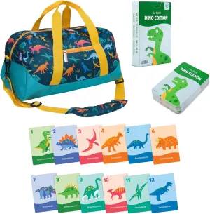 Wildkin Overnighter Duffel Bag and Go Fish! Card Game Bundle: Dive into Fun - Playful Adventures Packed and Ready to Go (Jurassic Dinosaurs)