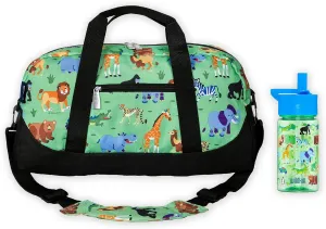 Wildkin Overnighter Duffel Bag Bundle with 16 Ounce Reusable Water Bottle (Wild Animals)