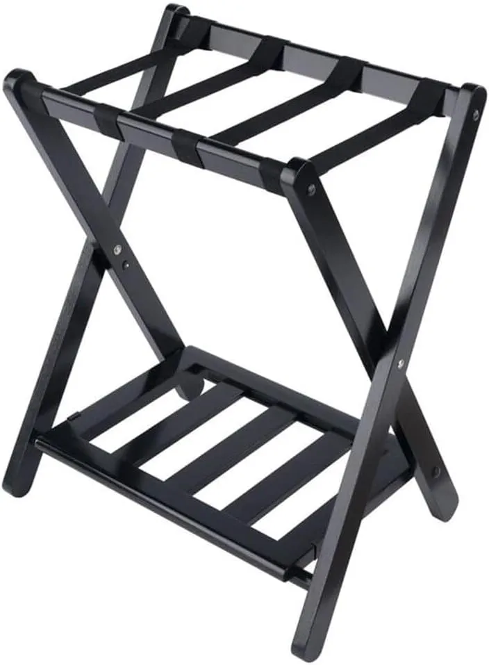 Winsome Raya Transitional Solid Wood Luggage Rack with Shelf in Black