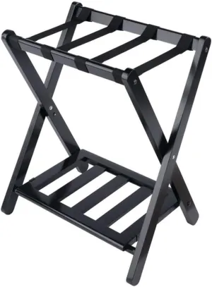 Winsome Raya Transitional Solid Wood Luggage Rack with Shelf in Black