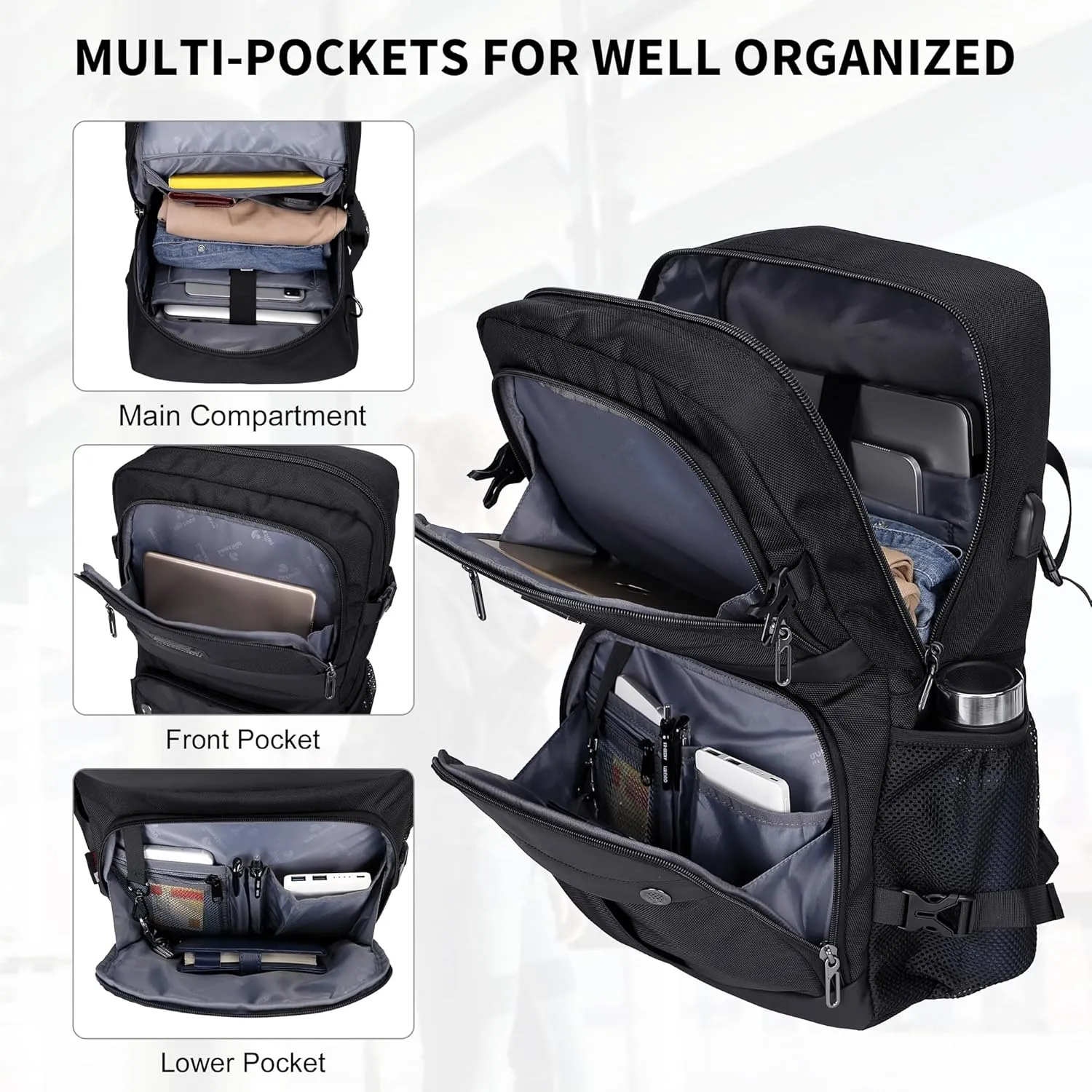 WITZMAN Carry on Travel Backpack for Men Women Laptop Backpack with USB Charging Port Airline Approved(B683 Classic Black)