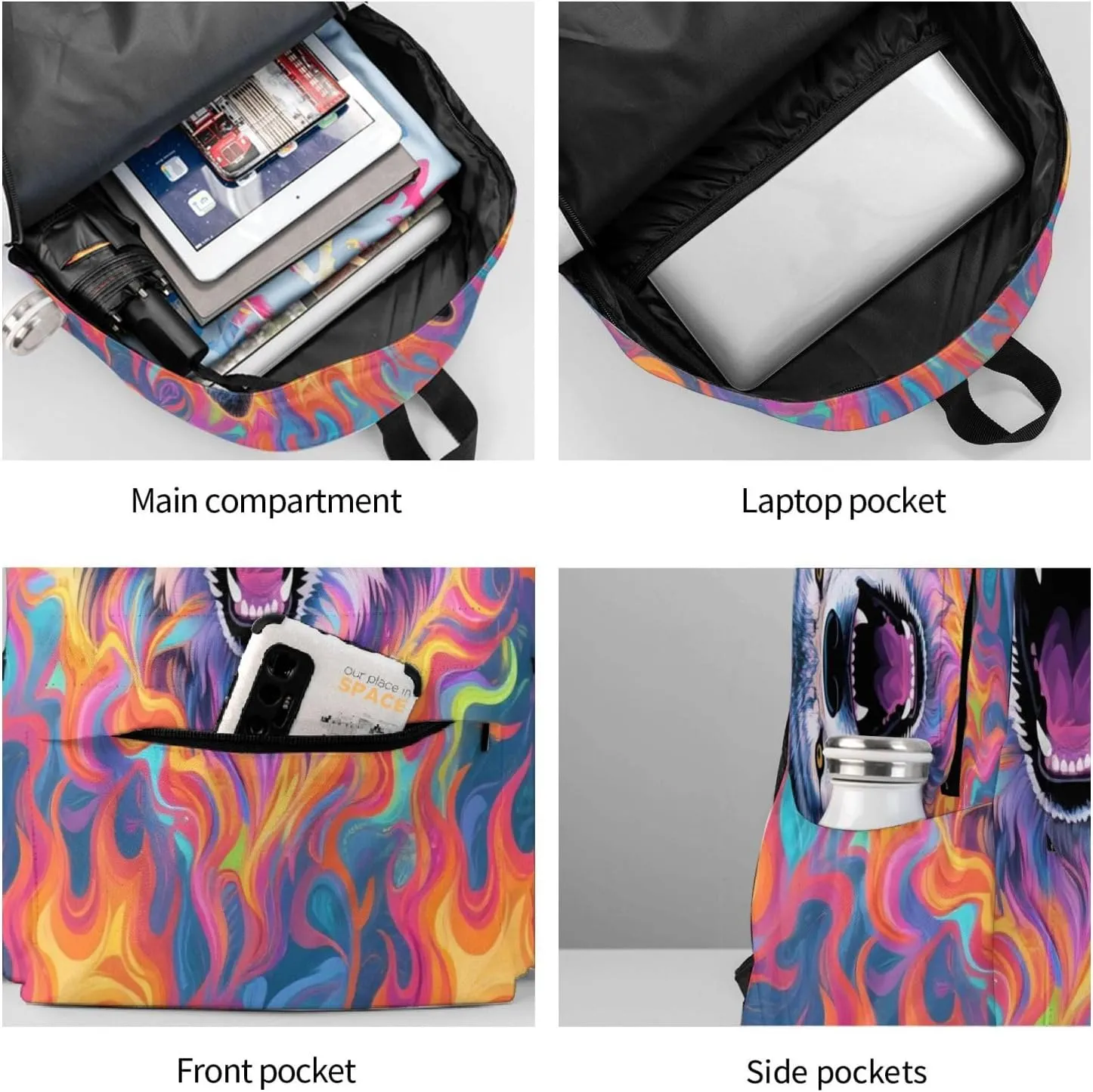 Wolf Roar Fire Adult Backpacks 15 Inch Laptop Backpack Travel Bag for Men Women Gifts