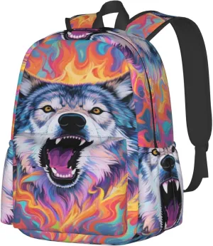 Wolf Roar Fire Adult Backpacks 15 Inch Laptop Backpack Travel Bag for Men Women Gifts