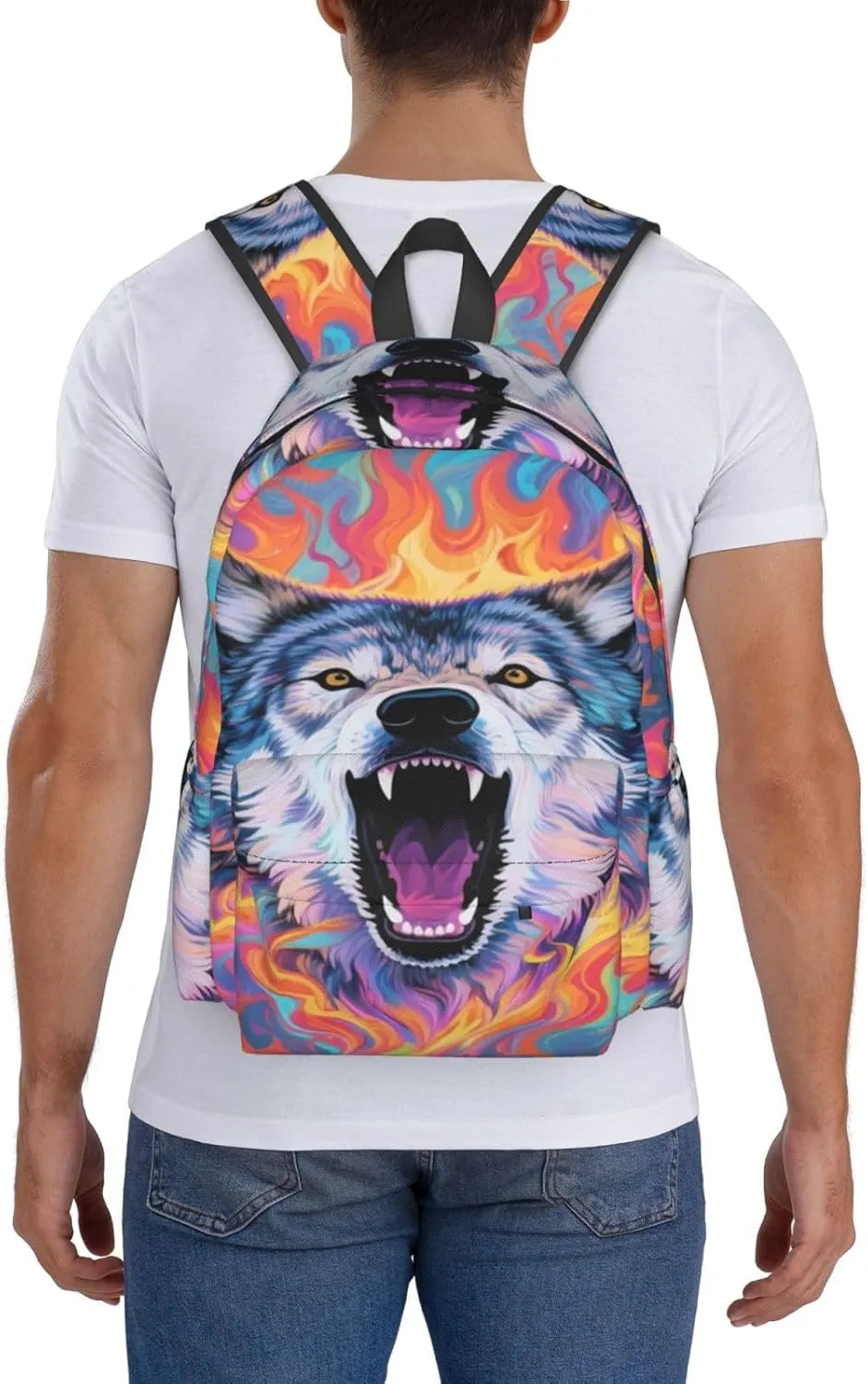 Wolf Roar Fire Adult Backpacks 15 Inch Laptop Backpack Travel Bag for Men Women Gifts