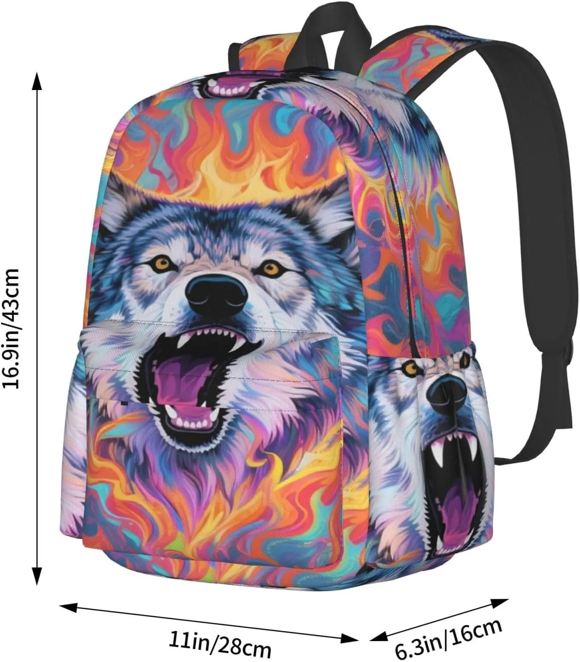 Wolf Roar Fire Adult Backpacks 15 Inch Laptop Backpack Travel Bag for Men Women Gifts