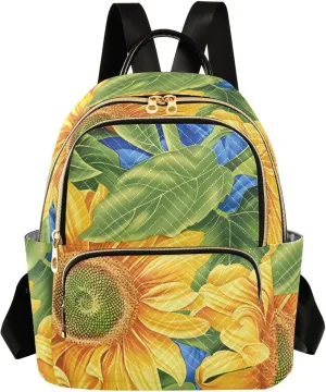 Women Mini Backpack Purse Bag Lightweight Casual Daily Travel Backpack Sunflowers on Blue Field Design in The Style Of Gossamer Fabrics Greg Hildebrandt Vibrant Sensati Back Pack Fashion Multipurpo