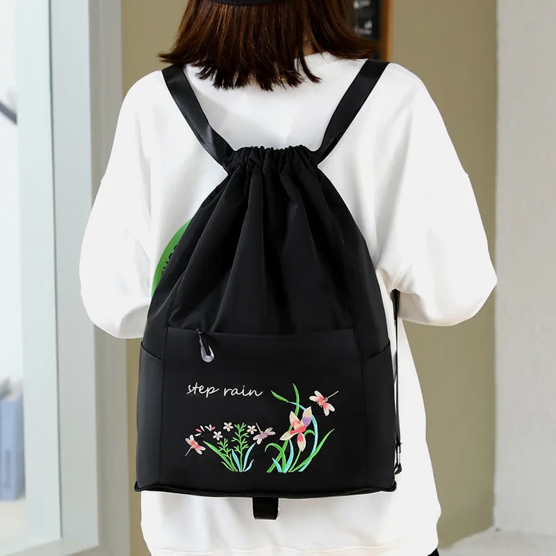 Women's Chinese Style Embroidery Drawstring Simple Portable Backpacks