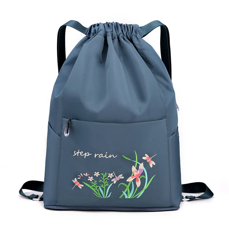 Women's Chinese Style Embroidery Drawstring Simple Portable Backpacks