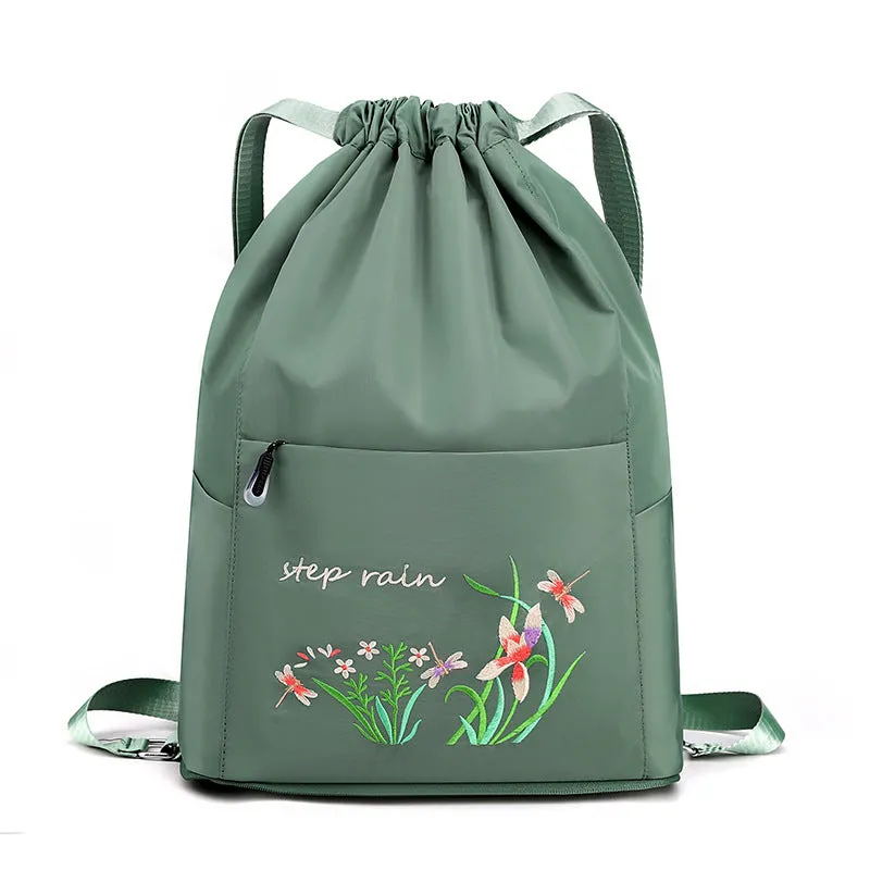 Women's Chinese Style Embroidery Drawstring Simple Portable Backpacks