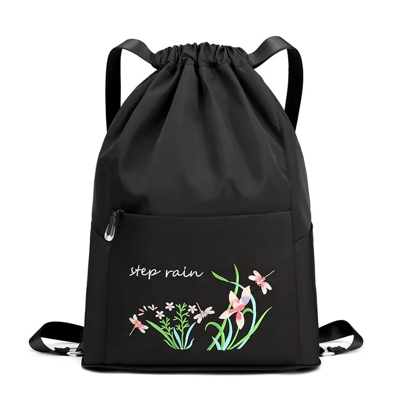 Women's Chinese Style Embroidery Drawstring Simple Portable Backpacks