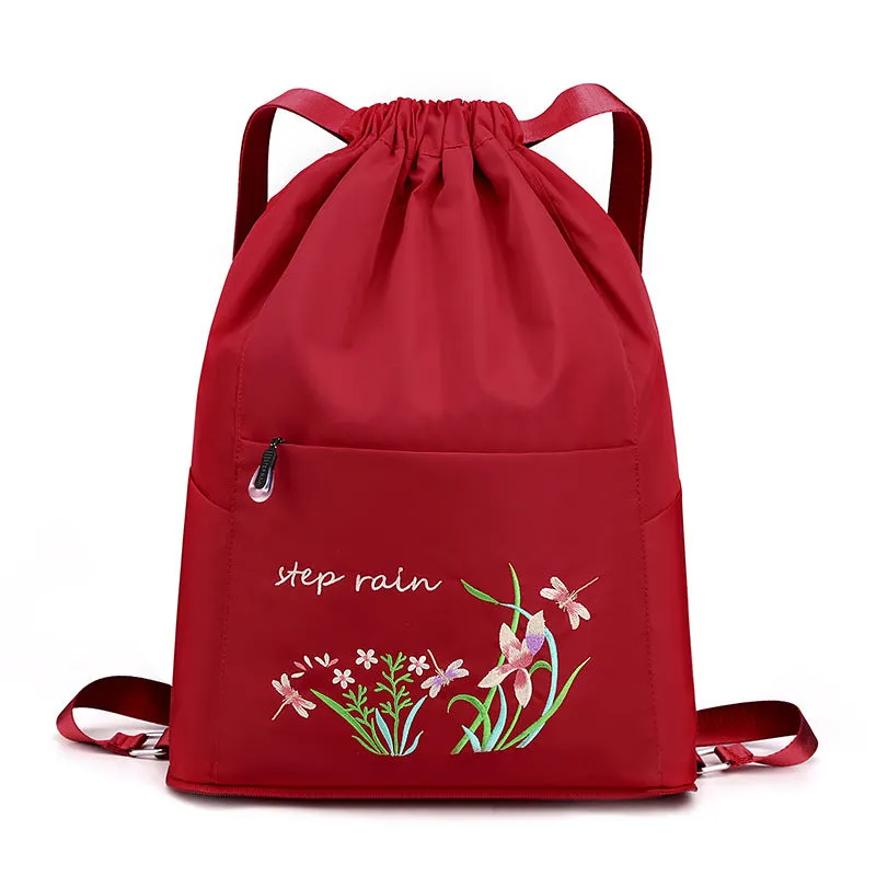 Women's Chinese Style Embroidery Drawstring Simple Portable Backpacks