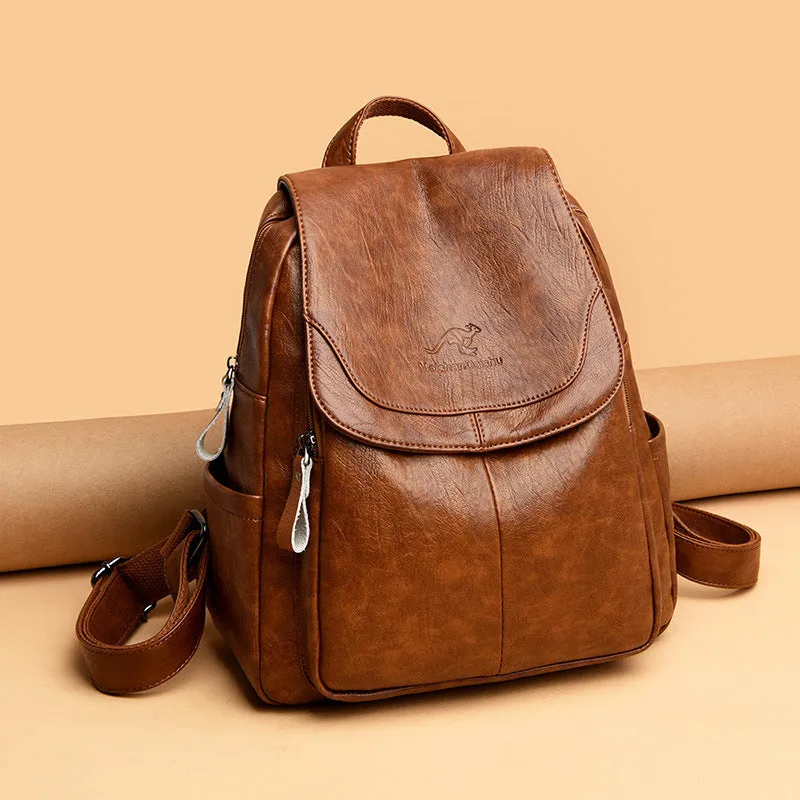 Women's Large Capacity Soft Leather Korean Style Backpacks