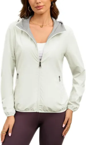 Womens Reversible Rain Jacket Lightweight Waterproof Windbreaker Jacket Outdoor Active Portable Raincoat