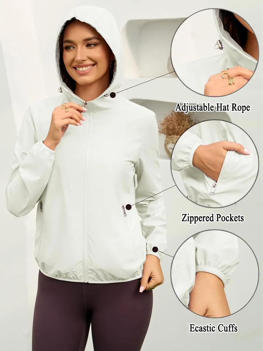 Womens Reversible Rain Jacket Lightweight Waterproof Windbreaker Jacket Outdoor Active Portable Raincoat