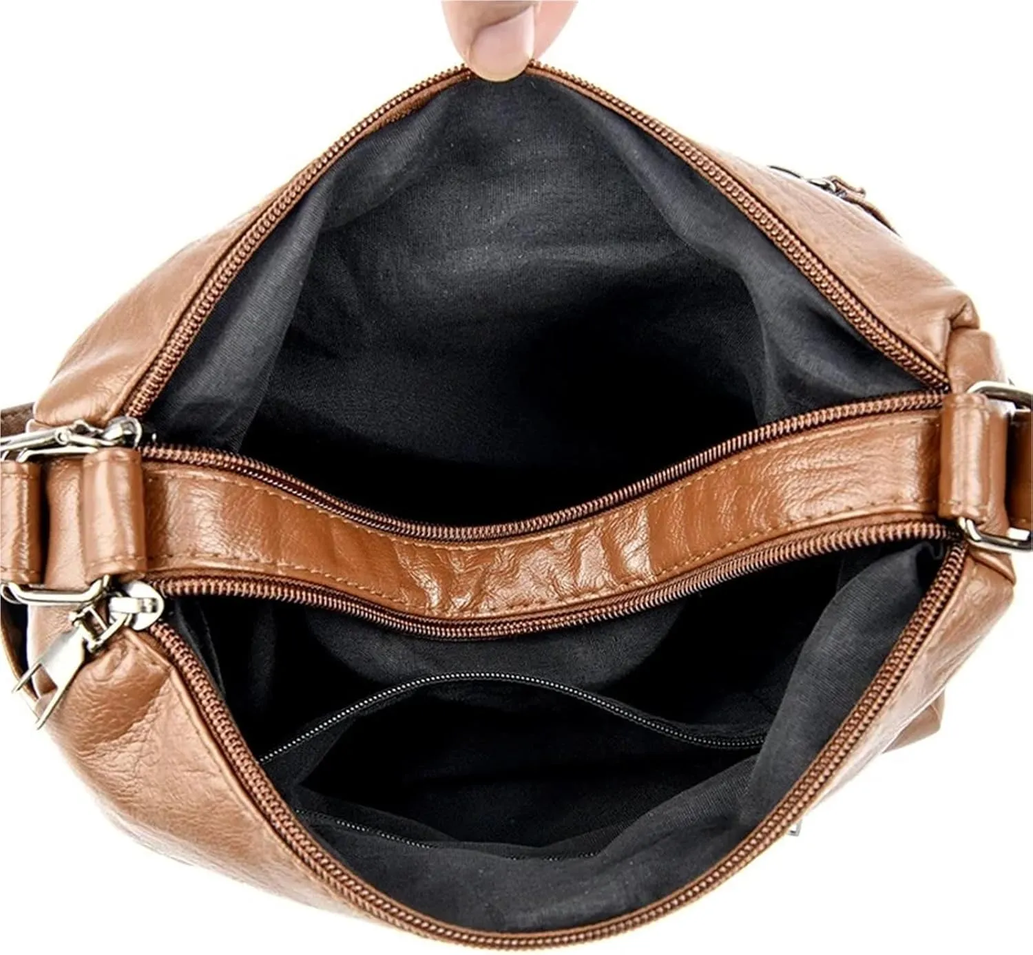 Women’s Soft Washed Leather Crossbody Bag – Fashionable Shoulder Bag, Middle-aged Mother’s Handbag(Black)