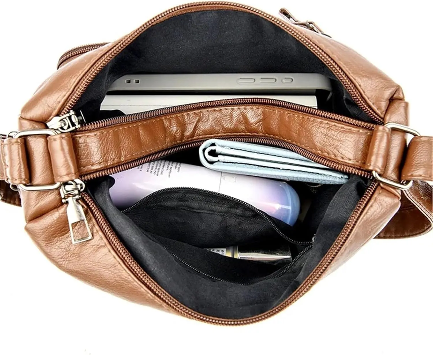 Women’s Soft Washed Leather Crossbody Bag – Fashionable Shoulder Bag, Middle-aged Mother’s Handbag(Black)