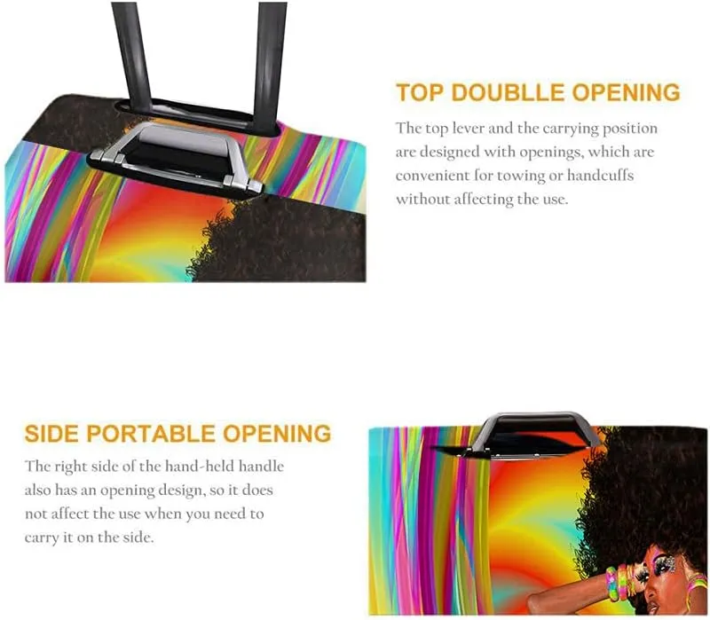 Wondertify African Woman Suitcase Cover Flowing Ribbons Outfit Afro Haircut 80 Style Disco Travel Elastic Protective Washable Suitcase Protector Fits 25 To 28 Inch Colorful