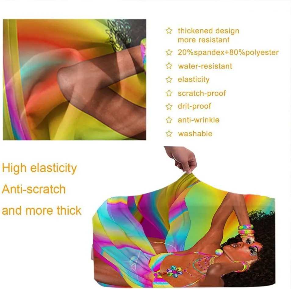 Wondertify African Woman Suitcase Cover Flowing Ribbons Outfit Afro Haircut 80 Style Disco Travel Elastic Protective Washable Suitcase Protector Fits 25 To 28 Inch Colorful