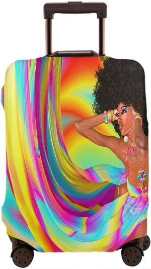 Wondertify African Woman Suitcase Cover Flowing Ribbons Outfit Afro Haircut 80 Style Disco Travel Elastic Protective Washable Suitcase Protector Fits 25 To 28 Inch Colorful