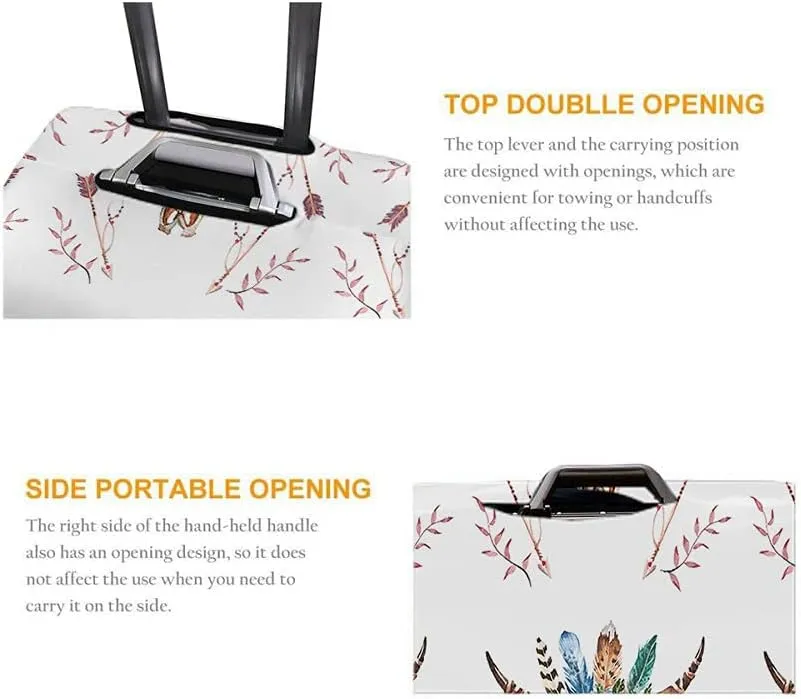 WONDERTIFY Boho Skull Travel Suitcase Protector Watercolor Buffalo Feathers Flowers Mexican Washable Elastic Luggage Cover With Concealed Zipper Fits 18-21 Inch