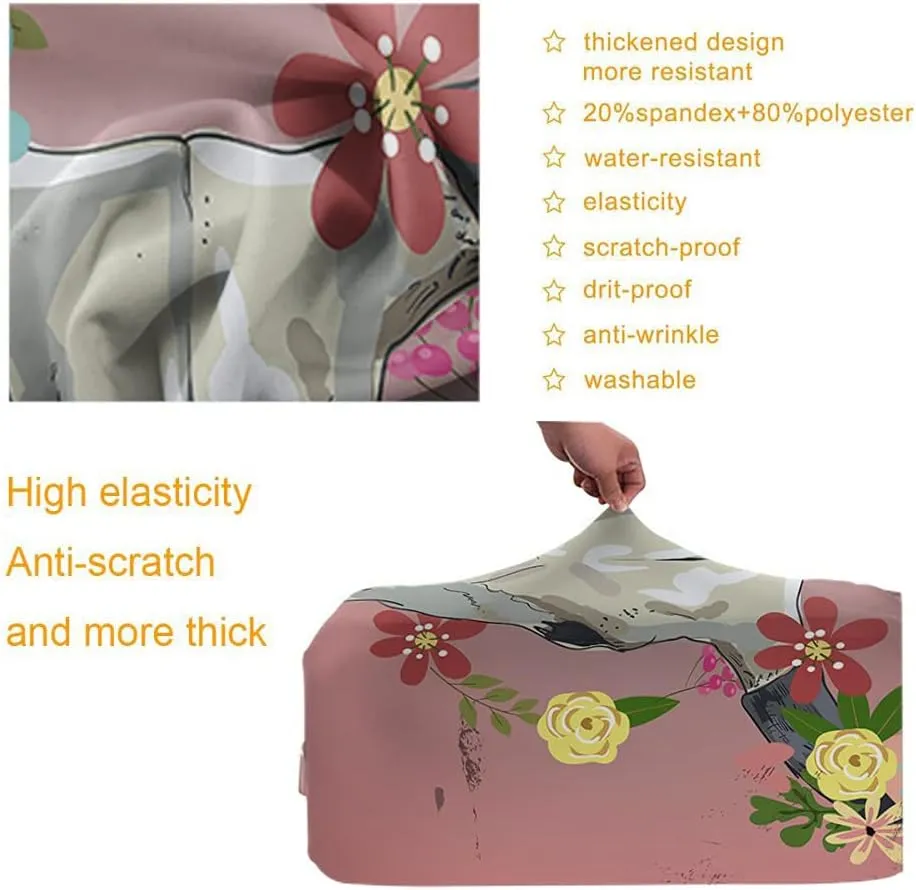 WONDERTIFY Bull Skull Flowers Travel Suitcase Protector Big Skeletons Decorations All Saints Day Halloween Washable Elastic Luggage Cover With Concealed Zipper Fits 18-21 Inch